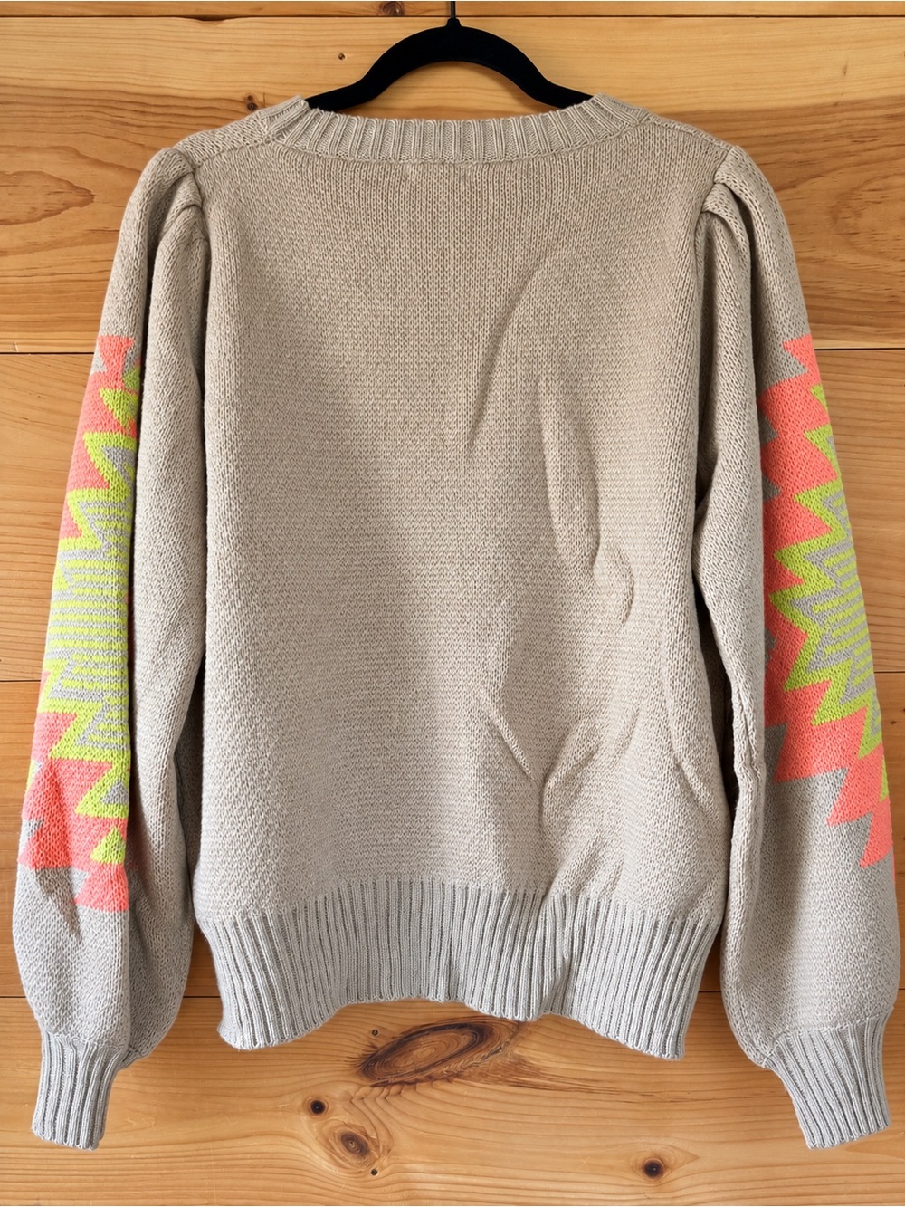 Easel Southwestern Geometric Knit Sweater Taupe Coral Lime Size Large - Picture 3 of 4